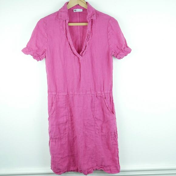 100% Linen Size 6 Shirt Dress Pink Collared Preppy Beach Resort Country Club - Picture 1 of 7